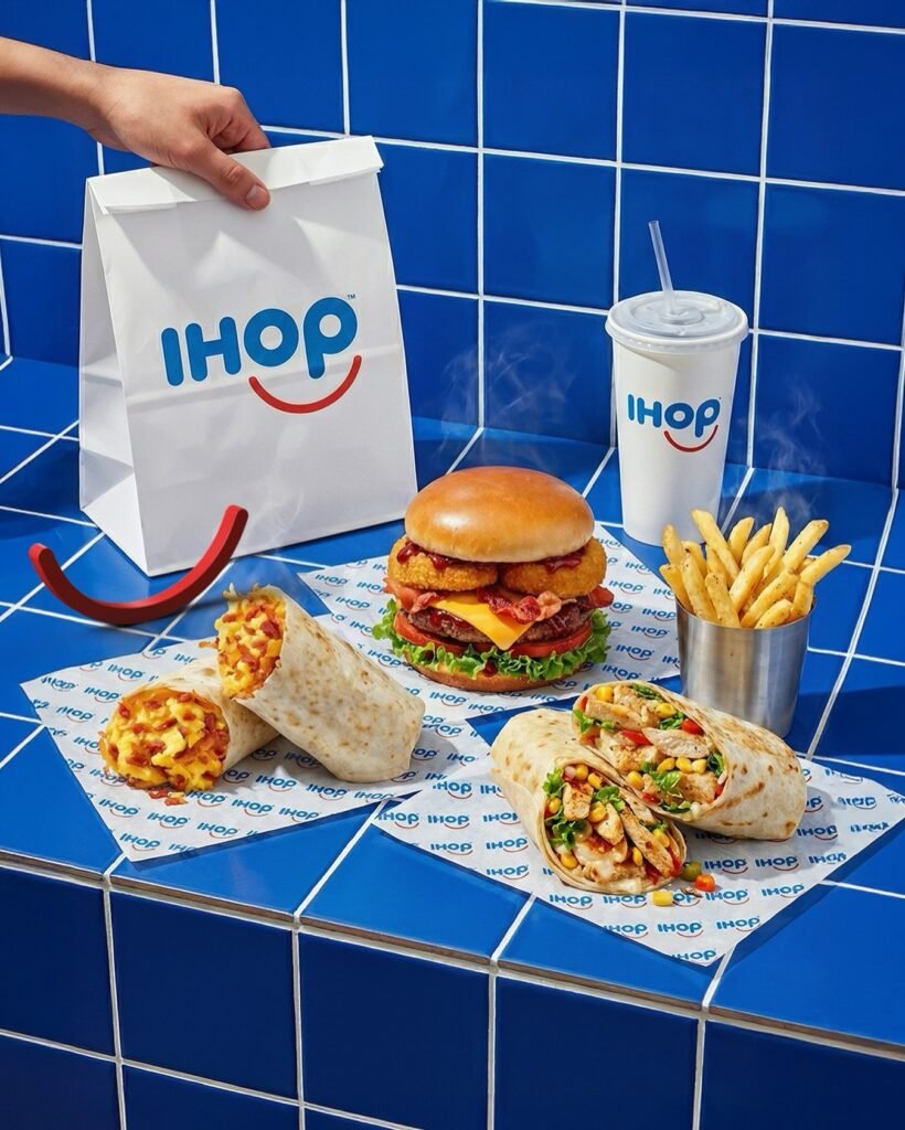 آيهوب: برجر لحم وحلقات البصل مع الجبنة الذائبة وساندويتش البيض والنقانق مع البطاطس المقلية والمشروب الغازي